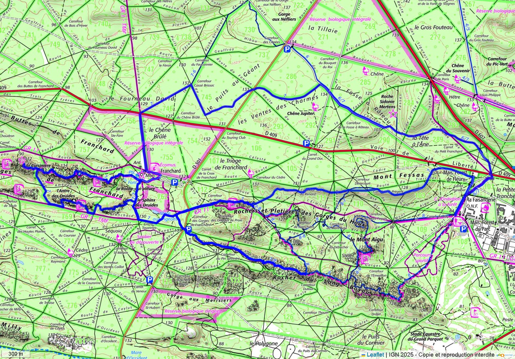 Tracé - Les Gorges de Franchard et du Houx